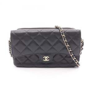 CHANEL Matelasse Chain Phone Case Wallet Shoulder Bag in Calfskin Leather (Bl...
